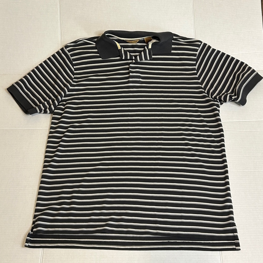 Gold Label Roundtree & Yorke size Large Black and White Striped Polo Shirt